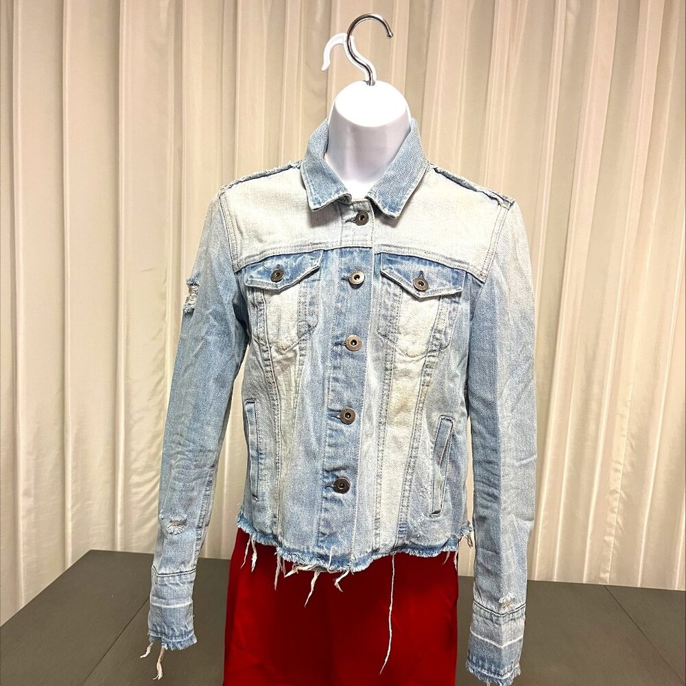 Pistola Distressed Raw Hem Light Washed Jean Jacket